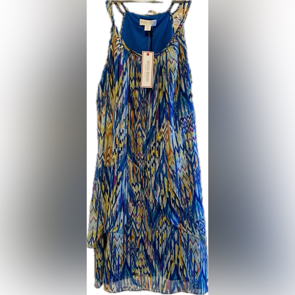 💙 Bisou Bisou ~ Multicolor Abstract Dress… Size 2 - NWT 💙💛🧡🤍💜